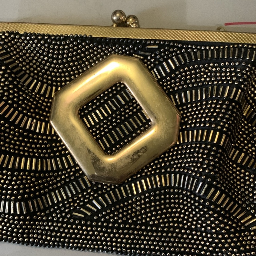 VINTAGE GOLD AND BLACK BEADED CLUTCH